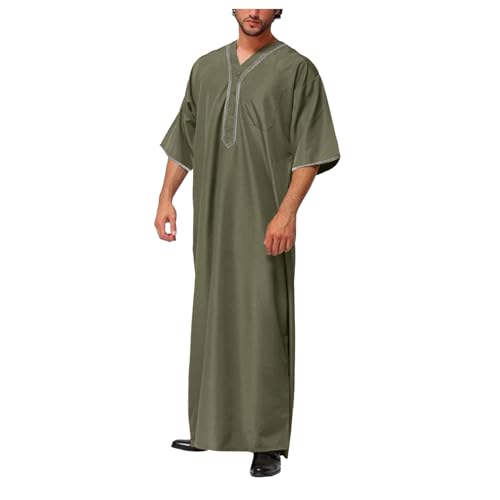 Beichwtd Herren Kaftan V-Ausschnitt Langarm - Lang Thobe Herren Seite Split Baumwolle Universal Fit Gebetskleidung Für Männer Arabische Kleidung Ihram Kleidung Pfarrer Kostüm von Beichwtd