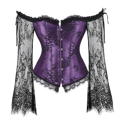 Beichwtd Korsett Damen Vollbrust Corset Top mit Rücken Lace Up Gothic Unterbrust Bustier Oberteil Corsage Halloween​, Lila Korsett, Lila, XL von Beichwtd