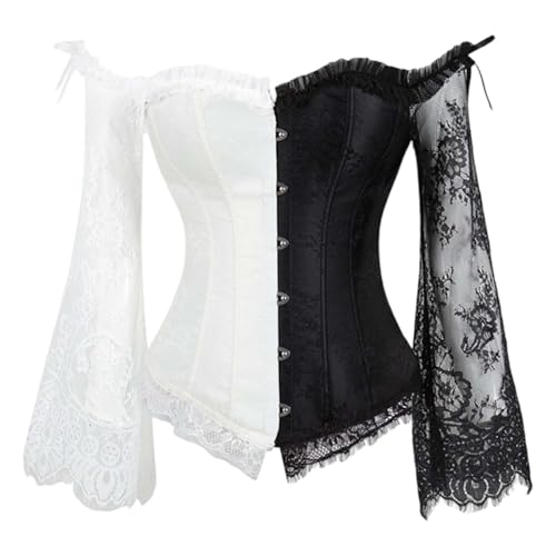 Beichwtd Korsett Damen Vollbrust Corset Top mit Rücken Lace Up Gothic Unterbrust Bustier Oberteil Corsage Halloween​, Piratenkostüm Damen, Schwarz-Weiß, M von Beichwtd