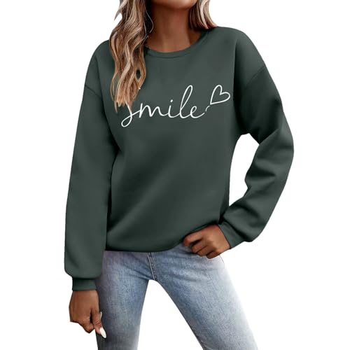 Beichwtd Pullover Damen Langarmshirt Oversized Mode Sweatshirt Teenager Mädchen Pulli Weihnachtspullover Herbst Winter Outfit ohne Kapuze Streetwear Elegant, Grau XL von Beichwtd