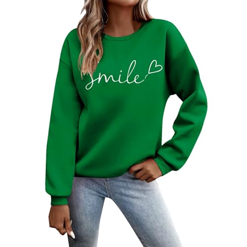 Beichwtd Pullover Damen Langarmshirt Oversized Mode Sweatshirt Teenager Mädchen Pulli Weihnachtspullover Herbst Winter Outfit ohne Kapuze Streetwear Elegant, Grün L von Beichwtd