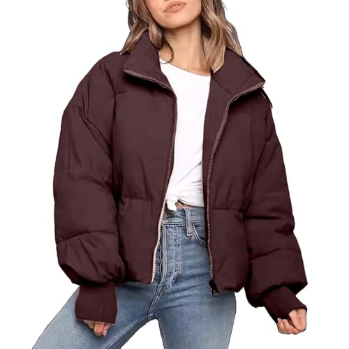Beichwtd Winterjacke Damen Kurz Steppjacke Langarm Puffer Jacke Warm Outdoor Übergangsjacke Daunenjacke Braun XXL von Beichwtd