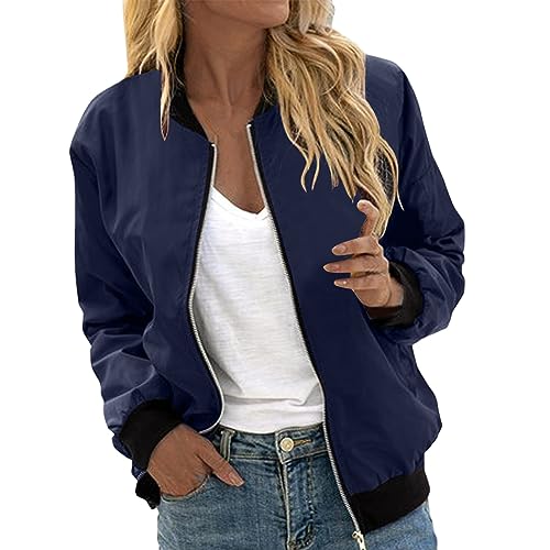 Bomberjacke Damen, Kurze Blouson Jacke, Casual Übergangsjacke Pilotenjacke Langarm Outwear Zip Up Solid Leichte Coat Sweatjacke Frühlingsjacke College von Beichwtd