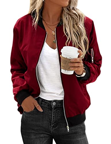 Bomberjacke Damen, Kurze Blouson Jacke, Casual Übergangsjacke Pilotenjacke Langarm Outwear Zip Up Solid Leichte Coat Sweatjacke Frühlingsjacke College von Beichwtd