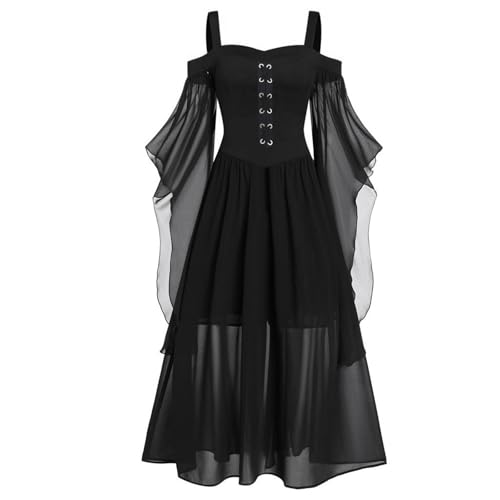 Halloween Kostüm Damen Gothic Kleid Kurz｜Mittelalter Gebundene Taille Hexenkostüm｜Vampir Renaissance Trompetenärmel Korsett｜Erwachsene Karneval Steampunk Barock｜Schwarz Plus Size​, Schwarz L von Beichwtd