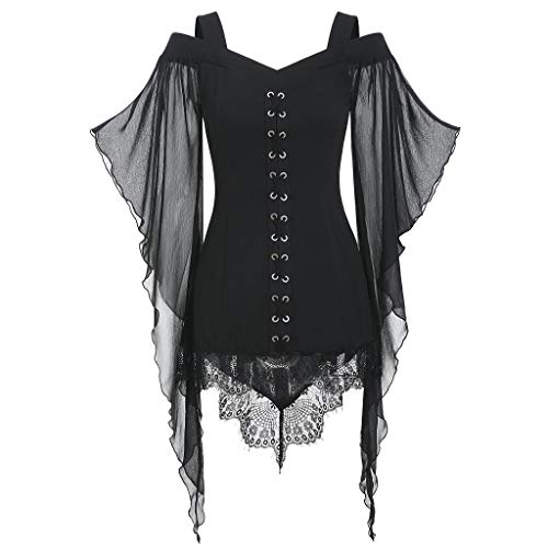 Halloween Kostüm Damen Gothic Kleid Kurz｜Mittelalter Gebundene Taille Hexenkostüm｜Vampir Renaissance Trompetenärmel Korsett｜Erwachsene Karneval Steampunk Barock｜Schwarz Plus Size​, Schwarz S von Beichwtd