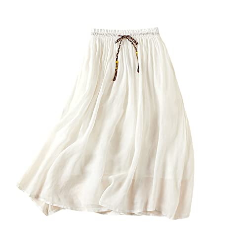 Rock Damen Sommer Leicht Wickelrock Boho Musselin Freizeitkleid A Linien Sommerrock Lang Skirts Mit Gummizug Plisseerock Strandrock Knielang Luftiger Midirock 2024 Elegant Röcke Trachtenrock von Beichwtd