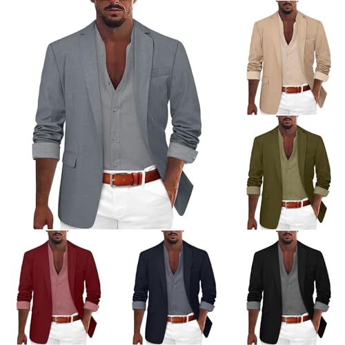 Sakko Herren Sportlich Modern Blazer Business Casual Leicht Regular Fit Große Größen Leinen Sommer Freizeit Schwarz Sportsakko von Beichwtd