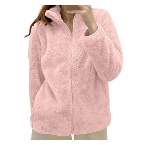 Winterjacke Damen Schwarz: Fleecejacke Ohne Kapuze Plüschjacke Weiß Winterjacke Warm Stehkragen Reißverschluss Teddyfleece Jacke Übergangsjacke Herbst Winter Wintermantel Outdoor Sherpa Jacke von Beichwtd