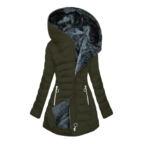 Wintermantel Damen Warm Gefüttert Steppjacke Lange Elegant Damenmantel Langarm Winter Parka Jacke mit Kapuze Winterparka Mantel Einfarbig Bequemes Sportjacke Winddicht Outdoorjacke, Grün M von Beichwtd