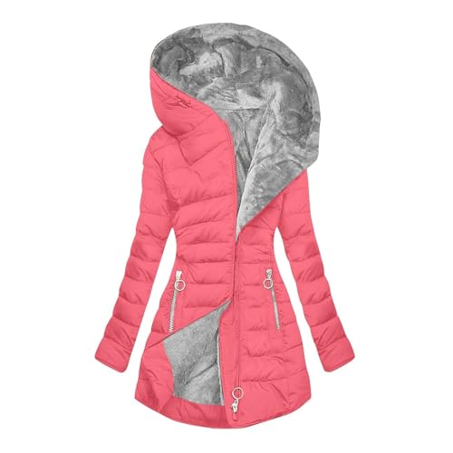 Wintermantel Damen Warm Gefüttert Steppjacke Lange Elegant Damenmantel Langarm Winter Parka Jacke mit Kapuze Winterparka Mantel Einfarbig Bequemes Sportjacke Winddicht Outdoorjacke, Rosa 3XL von Beichwtd