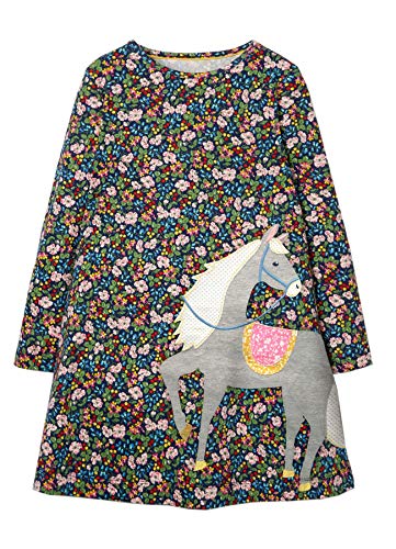 Beilei Creations Mädchen Kleider Baumwolle Karikatur Stickerei Casual Jersey Kleider Gr.85-130 (4Jahre/100cm, Blume) von Beilei Creations