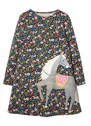 Beilei Creations Mädchen Kleider Baumwolle Karikatur Stickerei Casual Jersey Kleider Gr.85-130 (5Jahre/110cm, Blume) von Beilei Creations