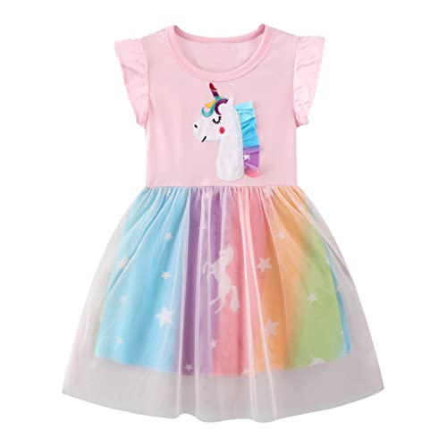 Beilei Creations Mädchen Kleider Kurzarm Baumwolle Kinder Kleid Süßes Muster Gr.85-130 (2Jahre/85cm, Einhorn) von Beilei Creations