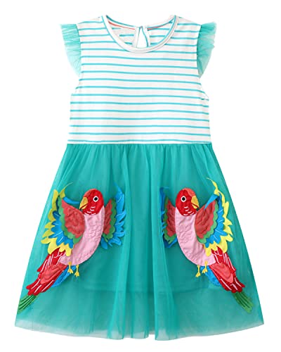 Mädchen Kleider Baumwolle Kurzarm Stickerei Casual Sommer T-Shirt Kleid Gr.85-130 (2Jahre/85cm, Schmetterling Grün) von Beilei Creations