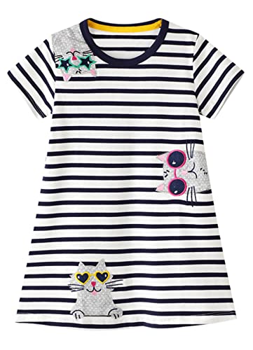 Mädchen Kleider Baumwolle Kurzarm Stickerei Casual Sommer T-Shirt Kleid Gr.85-130 (5Jahre/110cm, ro) von Beilei Creations