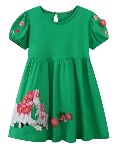 Mädchen Kleider Baumwolle Kurzarm Stickerei Casual Sommer T-Shirt Kleid Gr.85-140(2Jahre/85cm, DEL09) von Beilei Creations
