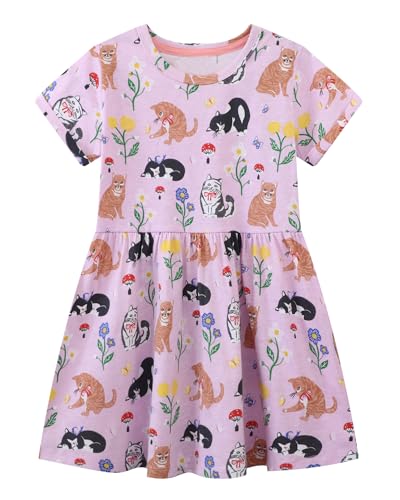 Mädchen Kleider Baumwolle Kurzarm Stickerei Casual Sommer T-Shirt Kleid Gr.85-140 (3Jahre/90cm, DEL02) von Beilei Creations