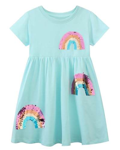 Mädchen Kleider Baumwolle Kurzarm Stickerei Casual Sommer T-Shirt Kleid Gr.85-140 (3Jahre/90cm, DEL05) von Beilei Creations