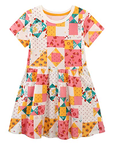 Mädchen Kleider Baumwolle Kurzarm Stickerei Casual Sommer T-Shirt Kleid Gr.85-140 (3Jahre/90cm, DGS05) von Beilei Creations