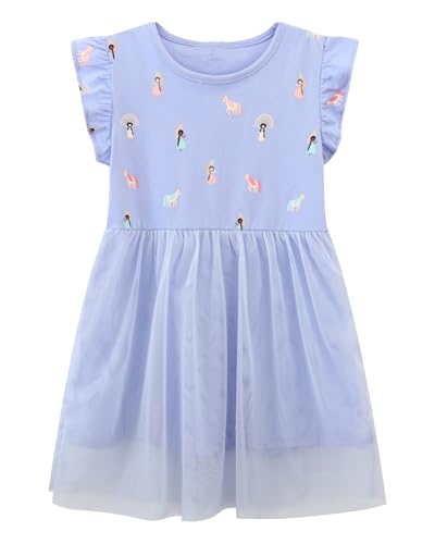 Mädchen Kleider Baumwolle Kurzarm Stickerei Casual Sommer T-Shirt Kleid Gr.85-140 (4Jahre/100cm, DEL07) von Beilei Creations