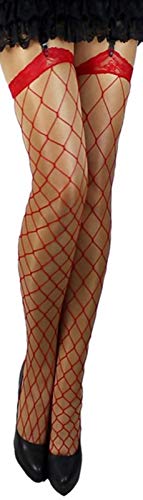 Beileisi NYLON NETZSTRÜMPFE SPITZE schwarz rot weiß STRAPS-STRÜMPFE HALTERLOS NEU (36-40, rot grob) von Beileisi