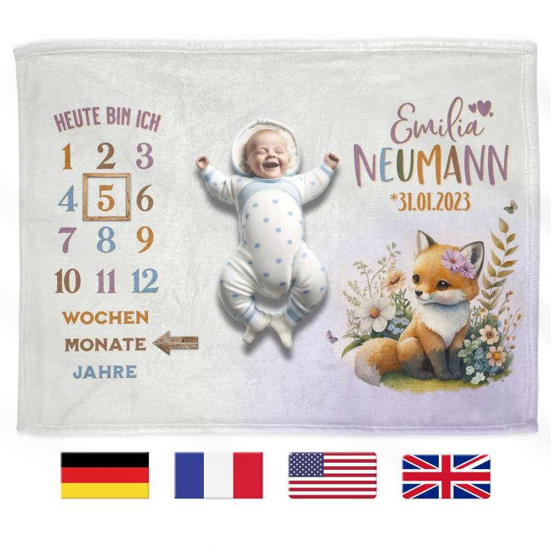Baby Meilenstein Decke Personalisiert | Personalisierbare Fuchs Mit Wunschname Meilensteindecke Namen 3 Größen von BeimErdbeerFrosch