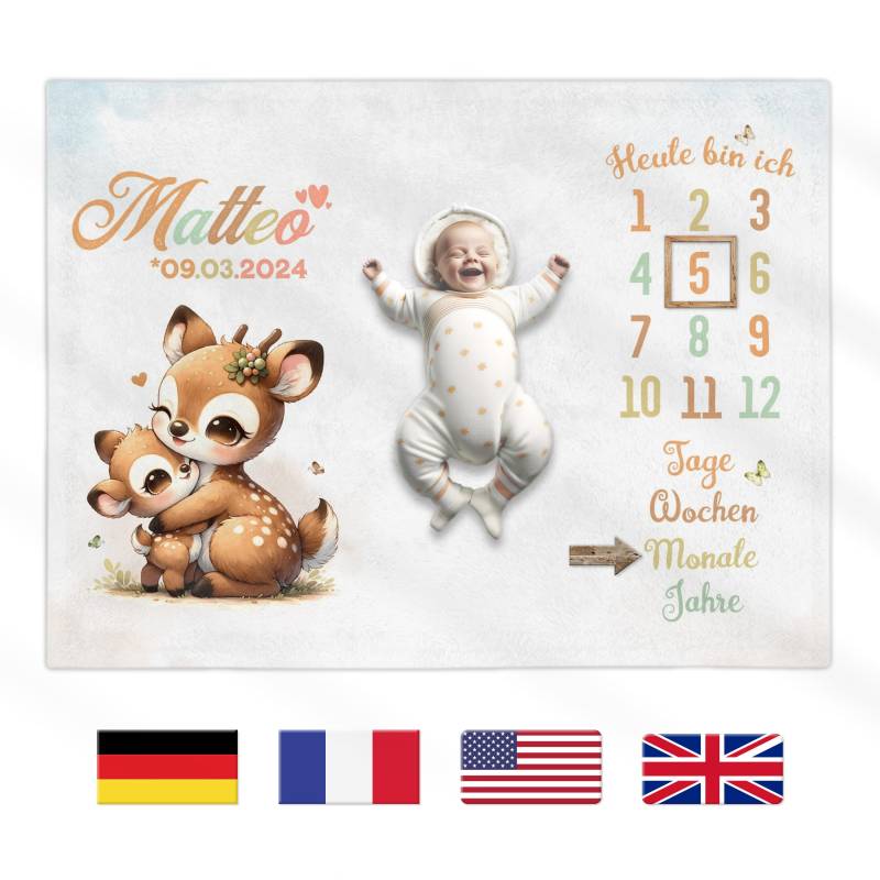 Baby Meilenstein Decke Personalisiert | Reh Mutter Mit Kind Meilensteindecke Namen Personalisierbare Wunschname von BeimErdbeerFrosch