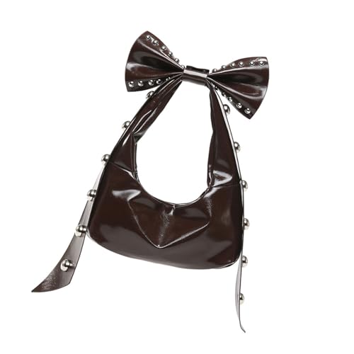 Auffällige Geldbörse für Damen, PU-Leder, Schultertasche, Achsel-Geldbörse mit abnehmbaren Schleifen und Nietendetails, schwarze Umhängetasche, coffee, One Size Auffällige Geldbörse für Damen, PU-Leder, Schultertasche, Achsel-Geldbörse mit abnehmbaren Schleifen und Nietendetails, schwarze Umhängetasche, coffee, One Size von Beimus