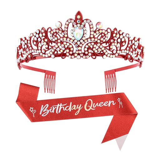 Beimus 2 Stück Geburtstag Party Kristall Strass Tiaras Stirnband und Schärpe Set Mode Haarschmuck für Frauen, 9.75x7.8in, Legierung, Strass-Stoff von Beimus