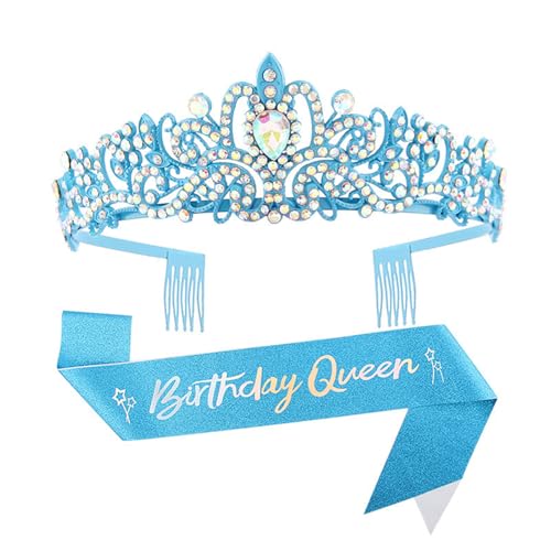 Beimus 2 Stück Geburtstag Party Kristall Strass Tiaras Stirnband und Schärpe Set Mode Haarschmuck für Frauen, 9.75x7.8in, Legierung, Strass-Stoff von Beimus