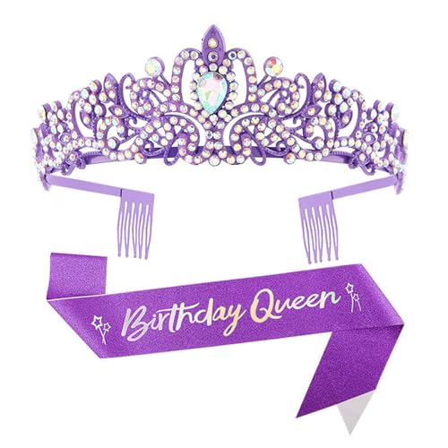Beimus 2 Stück Geburtstag Party Kristall Strass Tiaras Stirnband und Schärpe Set Mode Haarschmuck für Frauen, 9.75x7.8in, Legierung, Strass-Stoff von Beimus