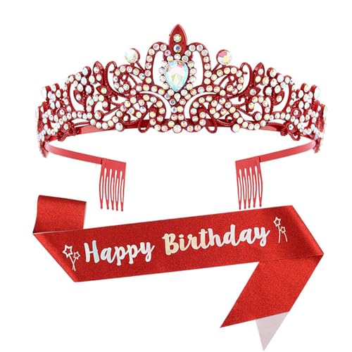 Beimus 2 Stück Geburtstag Party Kristall Strass Tiaras Stirnband und Schärpe Set Mode Haarschmuck für Frauen, 9.75x7.8in, Legierung, Strass-Stoff von Beimus