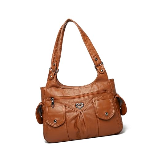 Beimus Elegante Damen-Umhängetasche aus PU-Leder mit Nietenverzierung und reichlich Stauraum unter den Armen für den täglichen Bedarf, mehrere Taschen Handtasche, braun, One Size Beimus Elegante Damen-Umhängetasche aus PU-Leder mit Nietenverzierung und reichlich Stauraum unter den Armen für den täglichen Bedarf, mehrere Taschen Handtasche, braun, One Size von Beimus
