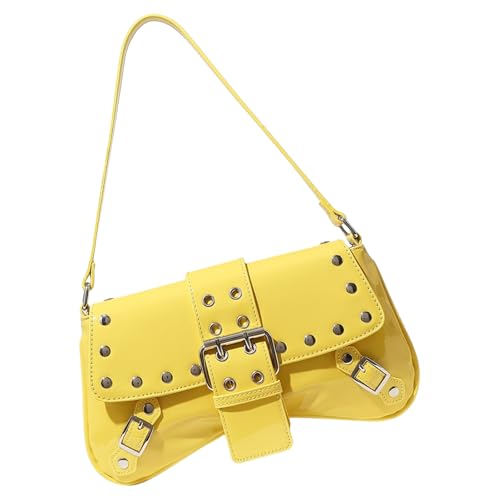 Beimus Moderne Umhängetasche aus PU-Leder mit Nietendekor, Achseltasche, tägliches Pendeln, Handtasche für Modepersonen, einzigartiges Design, gelb, One Size Beimus Moderne Umhängetasche aus PU-Leder mit Nietendekor, Achseltasche, tägliches Pendeln, Handtasche für Modepersonen, einzigartiges Design, gelb, One Size von Beimus