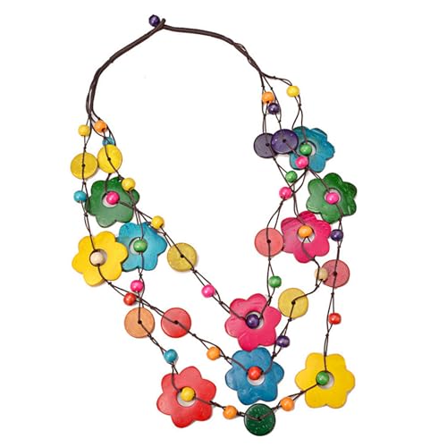 Beimus Modische mehrschichtige Halskette mit Blumenanhänger, ethnischer Stil, Accessoire für Damen, mit Kokosnuss-Muschel von Beimus