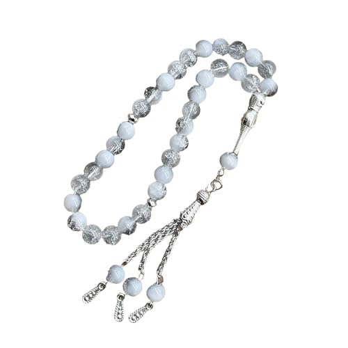 Beimus Muslimische Gebetsperlen, 33 Tasbih Eisrissglas-Rosenkranz mit Fransenanhänger, ethnische Islamik-Armband für den täglichen Gebrauch, Diameter 8mm11.16cm Length 25cm, Glas Beimus Muslimische Gebetsperlen, 33 Tasbih Eisrissglas-Rosenkranz mit Fransenanhänger, ethnische Islamik-Armband für den täglichen Gebrauch, Diameter 8mm11.16cm Length 25cm, Glas von Beimus