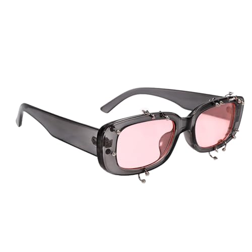 Beimus Punk-Sonnenbrille mit Metallnieten, UV400, polarisierte Gläser, Retro-Streetwear-Brille für Musik-Festivals, Sonnenschutz, Brillen, Gray Frame Powder Sl von Beimus