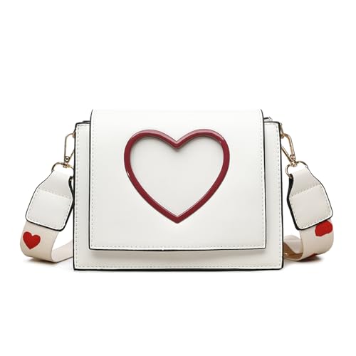 Beimus Trendige Umhängetasche mit Herz-Motiv, PU-Leder, Umhängetasche, Geldbörse für lässige Ausflüge und Shopping, modische Klappendesigns, weiß, One Size Beimus Trendige Umhängetasche mit Herz-Motiv, PU-Leder, Umhängetasche, Geldbörse für lässige Ausflüge und Shopping, modische Klappendesigns, weiß, One Size von Beimus