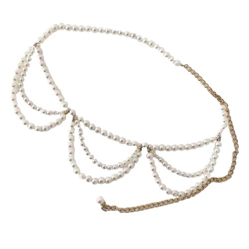 Blingbling Taillenkette mit mehrschichtigen Perlen, verstellbare Länge, für Damen, elegantes Retro-Schmuck-Accessoire, handgefertigt, Kunstperlen, Taillenkette Blingbling Taillenkette mit mehrschichtigen Perlen, verstellbare Länge, für Damen, elegantes Retro-Schmuck-Accessoire, handgefertigt, Kunstperlen, Taillenkette von Beimus