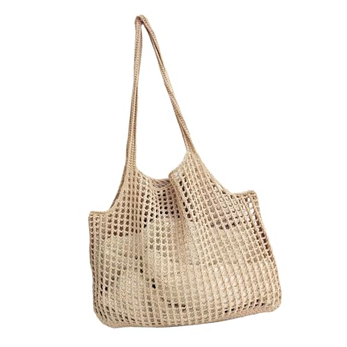 Häkel-Umhängetasche für Damen, große Kapazität, Handtasche, ausgehöhltes Design für Strandurlaub oder den täglichen Gebrauch, modische Tragetasche, khaki, One Size Häkel-Umhängetasche für Damen, große Kapazität, Handtasche, ausgehöhltes Design für Strandurlaub oder den täglichen Gebrauch, modische Tragetasche, khaki, One Size von Beimus