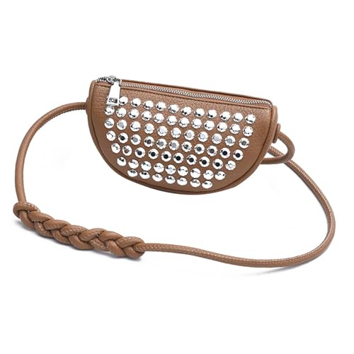 Punk Styles Damen Schultertaschen Nieten Kleine Crossbody Tasche Reise Handtaschen Party Satchel für verschiedene Anlässe Nietentasche, khaki, One Size von Beimus