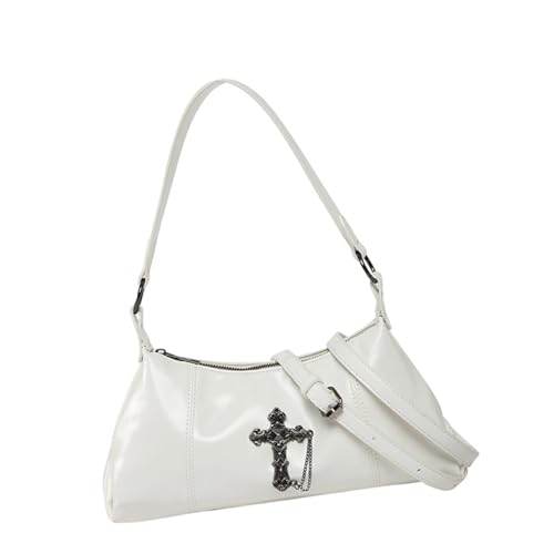 Punk-Umhängetasche, Vintage-Stil, PU-Leder, Schultertasche, Geldbörse mit Metallketten, große Kapazität, Unterarmtaschen für Damen, Crossbody-Tasche, weiß, One Size Punk-Umhängetasche, Vintage-Stil, PU-Leder, Schultertasche, Geldbörse mit Metallketten, große Kapazität, Unterarmtaschen für Damen, Crossbody-Tasche, weiß, One Size von Beimus