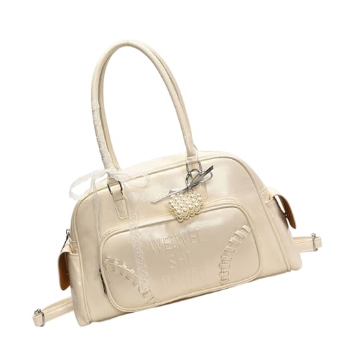 Stilvolle Umhängetasche aus PU-Leder mit Spitzenverzierung, Achseltasche, Handtasche für Pendler, Einkaufen und Reisen, tägliche Tasche, weiß, One Size Stilvolle Umhängetasche aus PU-Leder mit Spitzenverzierung, Achseltasche, Handtasche für Pendler, Einkaufen und Reisen, tägliche Tasche, weiß, One Size von Beimus