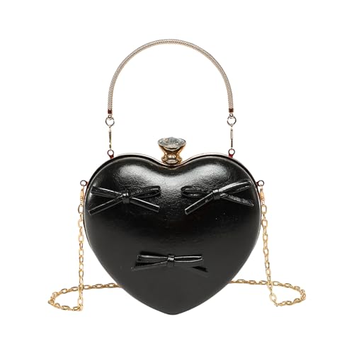Stilvolle herzförmige Handtasche für Damen, PU-Abendtasche, Schleifen, Schultertasche, geeignet für Hochzeiten und Verabredungen, modisches Damen-Accessoire, Schwarz , One Size Stilvolle herzförmige Handtasche für Damen, PU-Abendtasche, Schleifen, Schultertasche, geeignet für Hochzeiten und Verabredungen, modisches Damen-Accessoire, Schwarz , One Size von Beimus