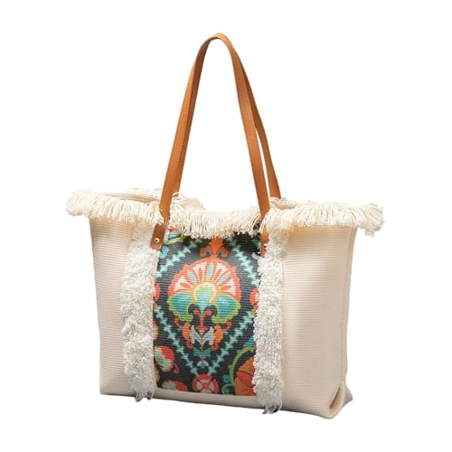 Strandtasche für Damen, ethnischer Stil, mit Tragegriff oben, modische Quasten, Handtasche, passend zum Einkaufen, Pendeln, Damen, Segeltuch, einfacher Griff, Quasten, Handtasche, ethnischer Stil Strandtasche für Damen, ethnischer Stil, mit Tragegriff oben, modische Quasten, Handtasche, passend zum Einkaufen, Pendeln, Damen, Segeltuch, einfacher Griff, Quasten, Handtasche, ethnischer Stil von Beimus