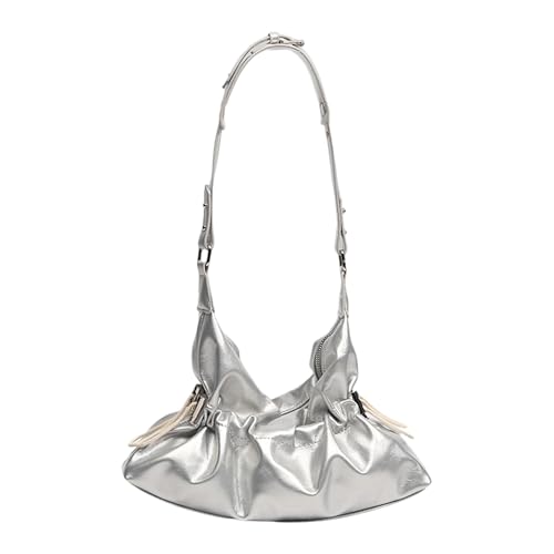 Trendige Schultertasche aus PU-Leder, Achseltasche, Abendtasche, gerüschte Handtasche, geräumiger Innenraum, professionelle Pendler, essentieller Punk-Stil, gerüschte Tasche, silber, One Size Trendige Schultertasche aus PU-Leder, Achseltasche, Abendtasche, gerüschte Handtasche, geräumiger Innenraum, professionelle Pendler, essentieller Punk-Stil, gerüschte Tasche, silber, One Size von Beimus