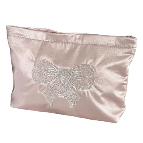 Vielseitige Make-up-Aufbewahrungstasche, schimmernde Schleife, geräumiger Innenraum, wasserdicht, Satin, Kosmetik-Organizer, Kosmetiktasche für Damen, mehrfarbig, L von Beimus