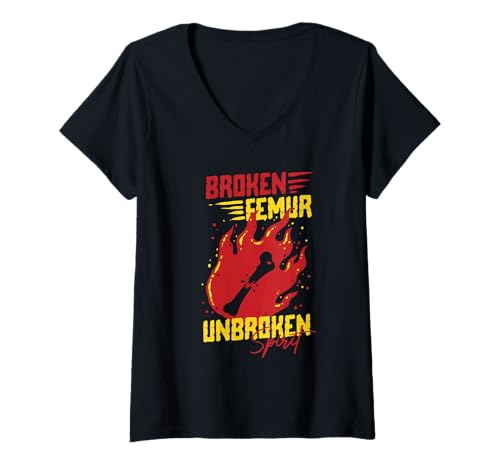 Damen Beinbruch Gebrochener Oberschenkel New Femur T-Shirt mit V-Ausschnitt von Beinbruch Oberschenkelhalsbruch