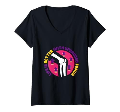Damen Beinbruch Gebrochener Oberschenkel Upgraded Femur T-Shirt mit V-Ausschnitt von Beinbruch Oberschenkelhalsbruch